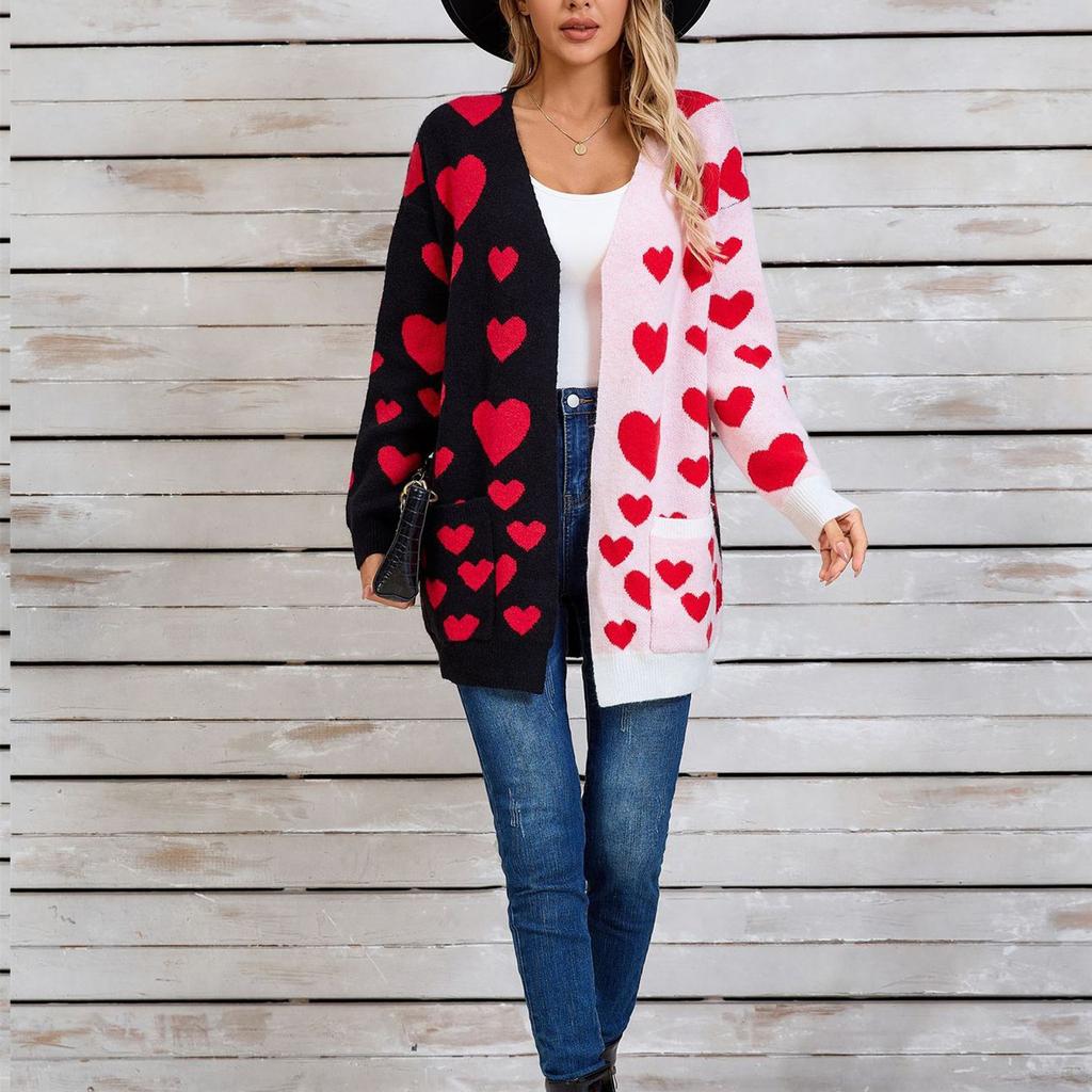 Women's Casual Fashion Cardigan Heart Sweater Knitted Cardigan Bottoming Shirt