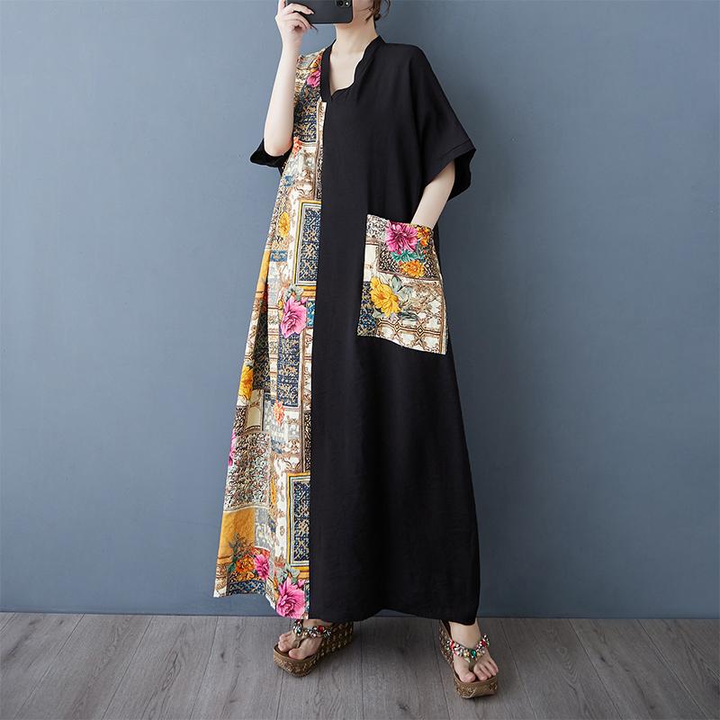 Dimanaf New Women 2025 Plus Size Summer Long Casual Dress Loose Linen Vintage Basic Maxi Dress 9843