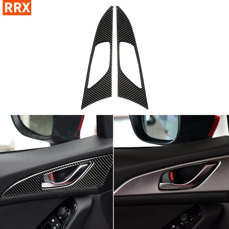 For Mazda 3 Axela 2013-2016 Real Carbon Fiber Stickers Door Switch Handle Panel Cover Car ide decorative Accessories