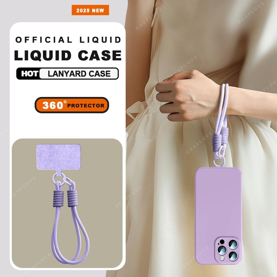Lanyard Phone Case For iPhone 16E 16 14 15 Plus 12 13 Mini 11 16 Pro X XR XS Max SE Liquid Silicone Strap Protector Soft Cover