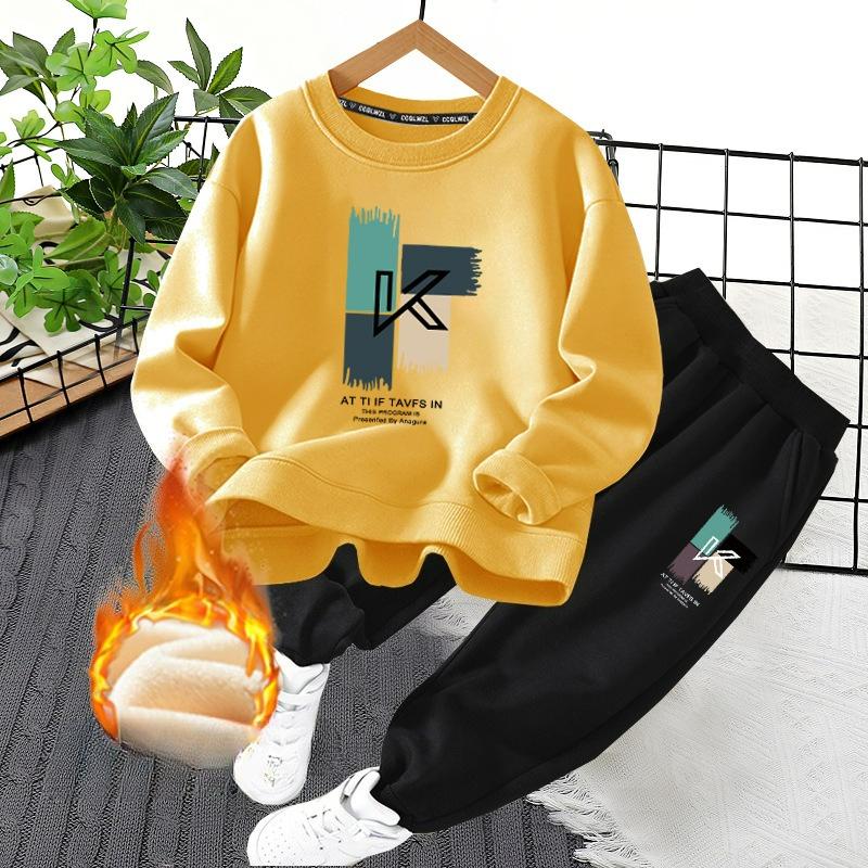 CUHK Children's Sweater Winter Plus Velvet Thickened Two-piece Spring and Autumn Children's Leisure Sports Suit