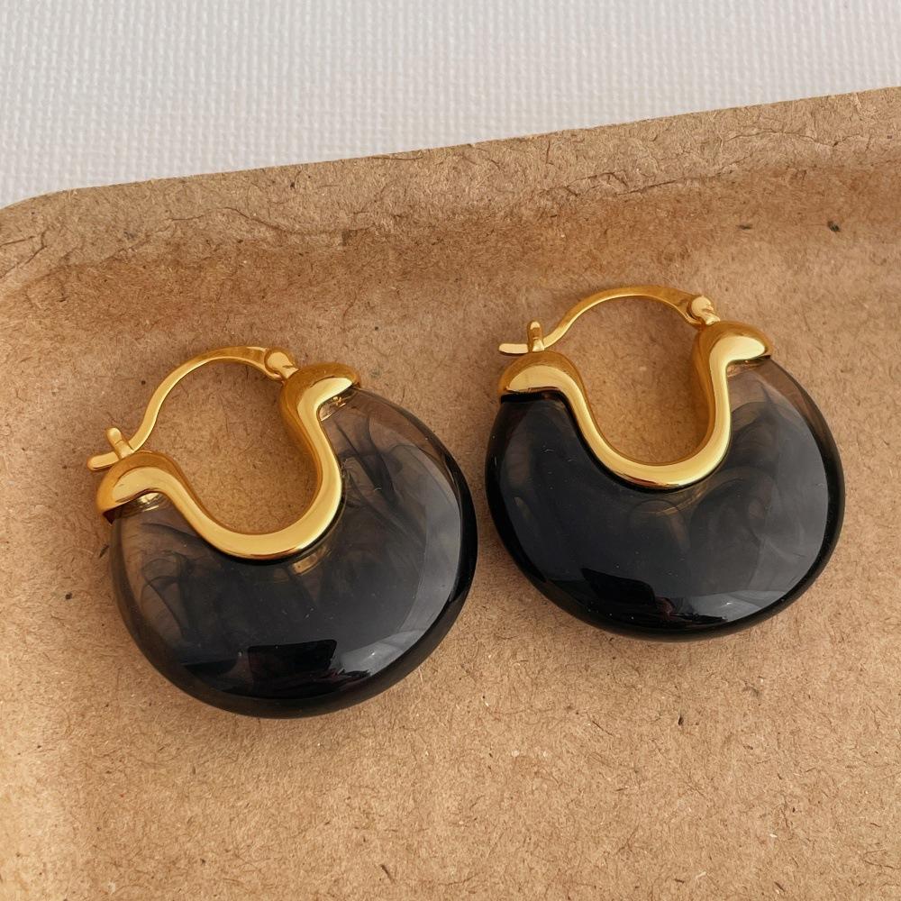 Orecchini a Cerchio Vintage Francesi Resina Vivace Forma a U Audace per Donne Ragazze Rame Placcato Oro 18K Gioielli Statement