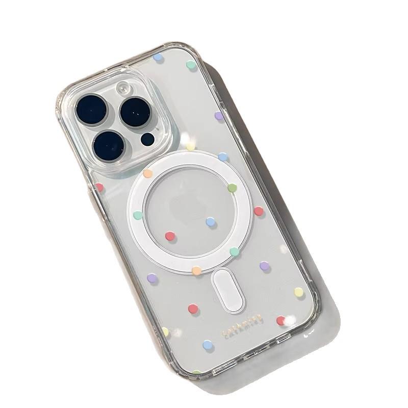 Color wave dot magnetic suction large hole, suitable for Apple 17pro mobile phone case 16plus15 transparent 14 female 13pro