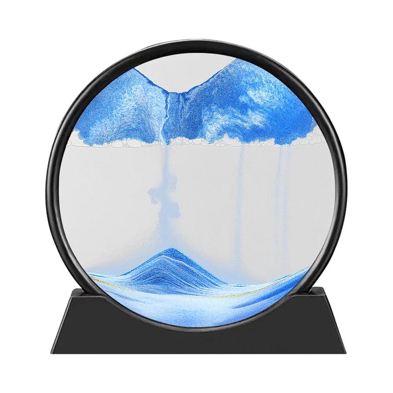 3D Moving Sand Art Picture Round Glass Deep Sea Sandscape Hourglass Quicksand Craft Flowing Sand Painting Office Home Decor Gift