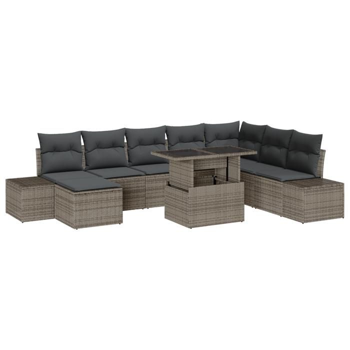 VidaXL Ensemble de canapé de jardin de 9 pièces avec coussins en poly rattan gris 3349235