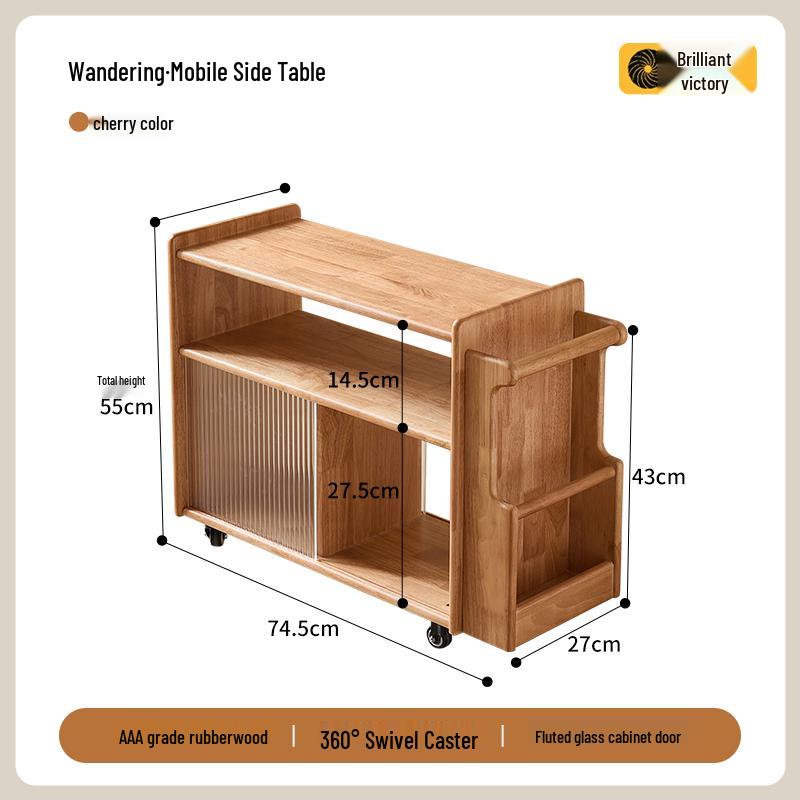 Solid Wood Retro Trolley: Movable Side Table & Snack Cart