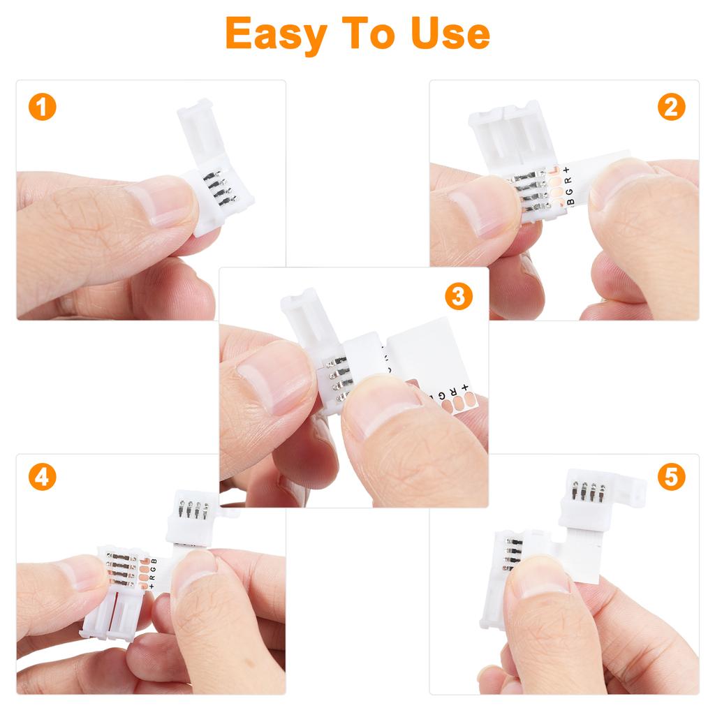 10Pcs LED Strip Connectors L Shape 4-Pin with 20Pcs Connector Clips for RGB SMD 5050 3528 LED Light Strips