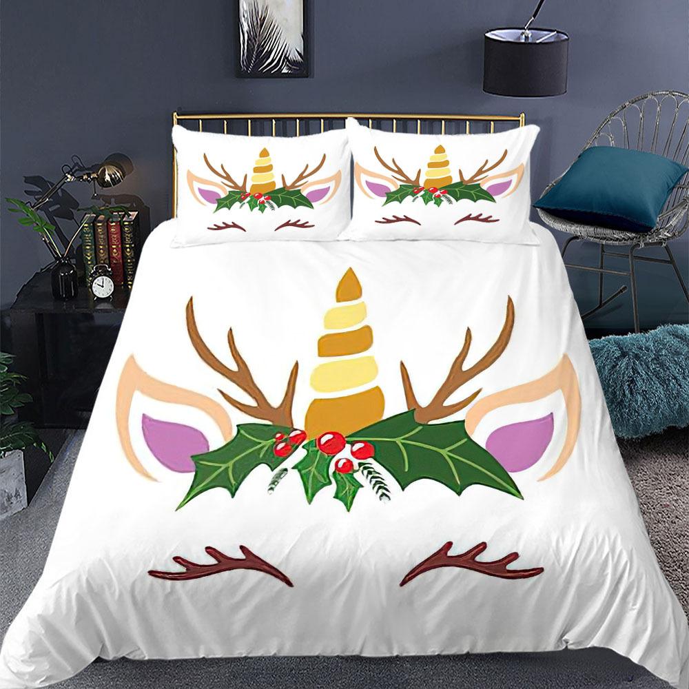 Enhörning Påslakanset King Queen Size Tecknad Färgglad Enhörning Söt Blomma Stjärna för Tonåringar Pojkar Flicka Barn Polyester Sängklädesset