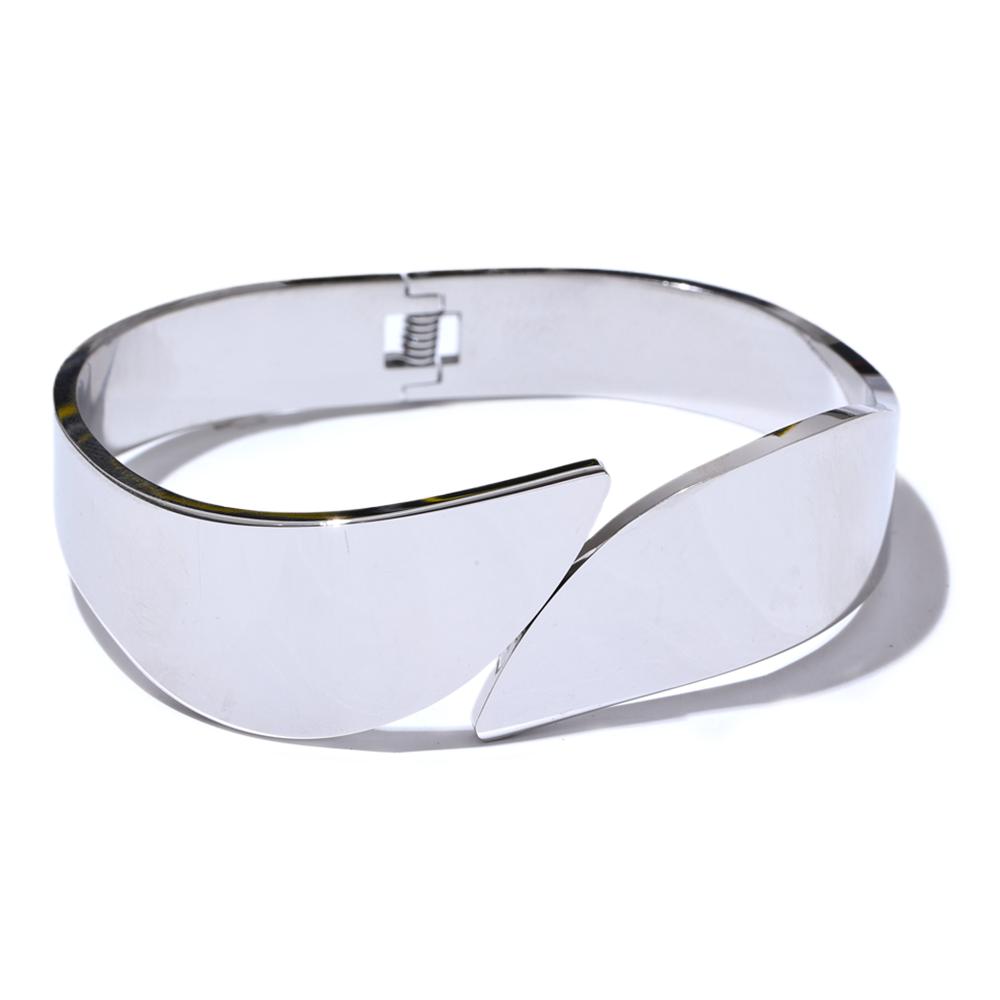 

Yhpup New Glossy Smooth Stainless Steel Wide Geometric Bracelet Bangle Metal Texture 18K Gold PVD Plated Waterproof Jewelry