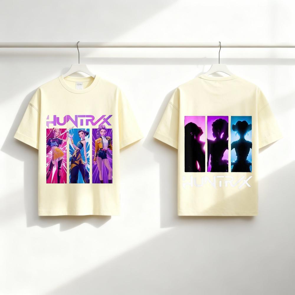 2026 Neue Mädchen Rundhals Kurzarm T-Shirts Doppelseitiges Huntrix Tee Silhouette Print Kinder Sommer Kpop T-Shirts