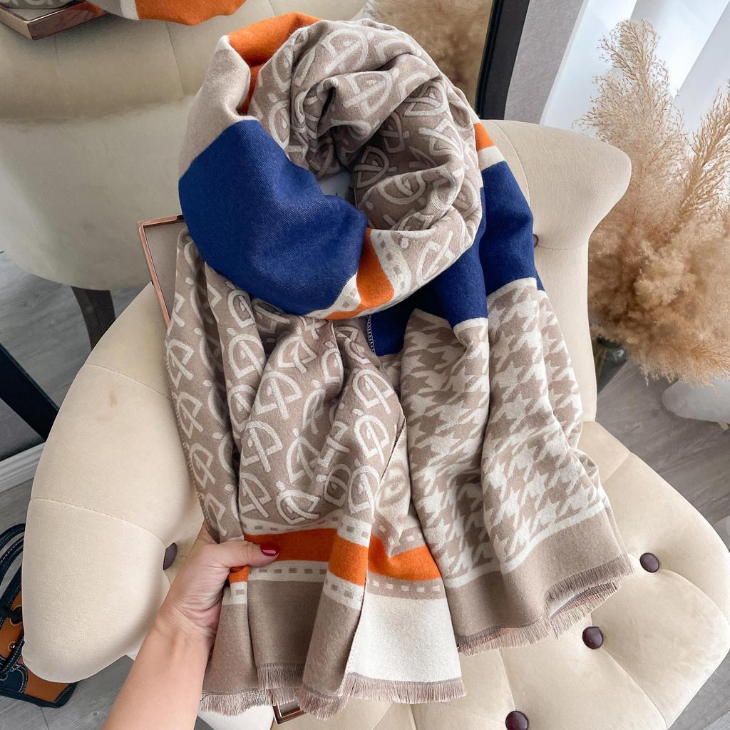 Letter Imitation Cashmere Scarf Female Internet Celebrity Korean Version Warm Scarf Versatile Shawl Color Matching Popular Scarf