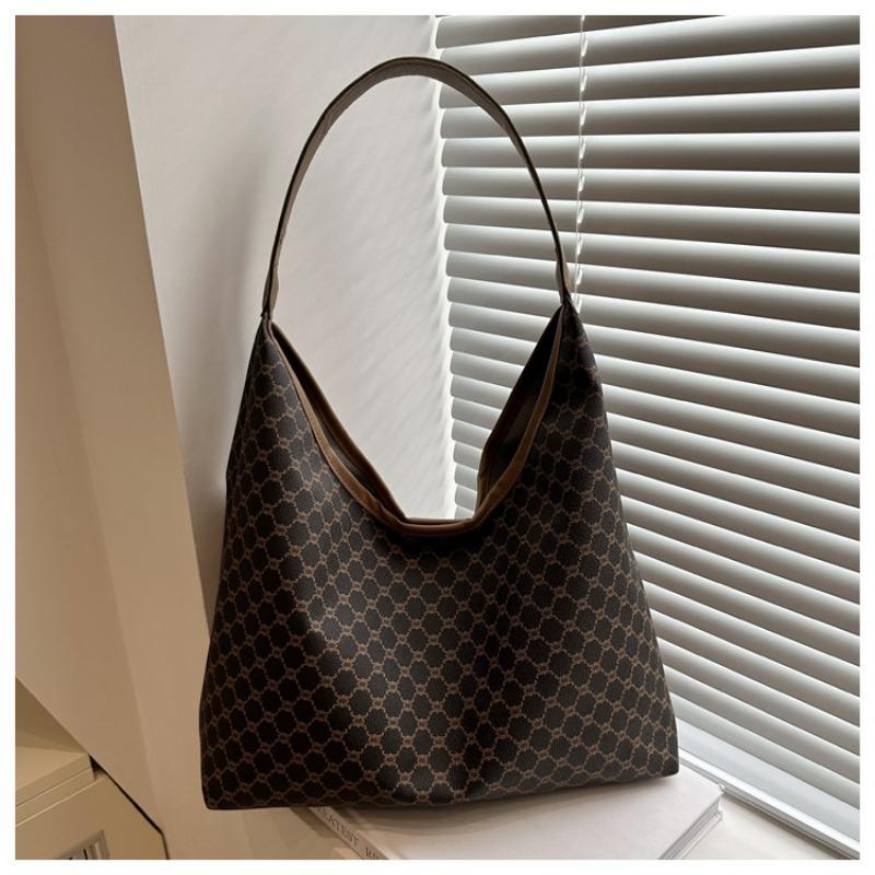 

Textured fashionable plaid portable tote bag women s spring new large-capacity shoulder bag retro underarm bag темно-коричневого