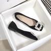 Fashion Flat Shoes Women 2025 New Spring Autumn Square Toe French  Black Shallow Mouth Square Buckle Ladies Shoes Big Size 41 42 43
