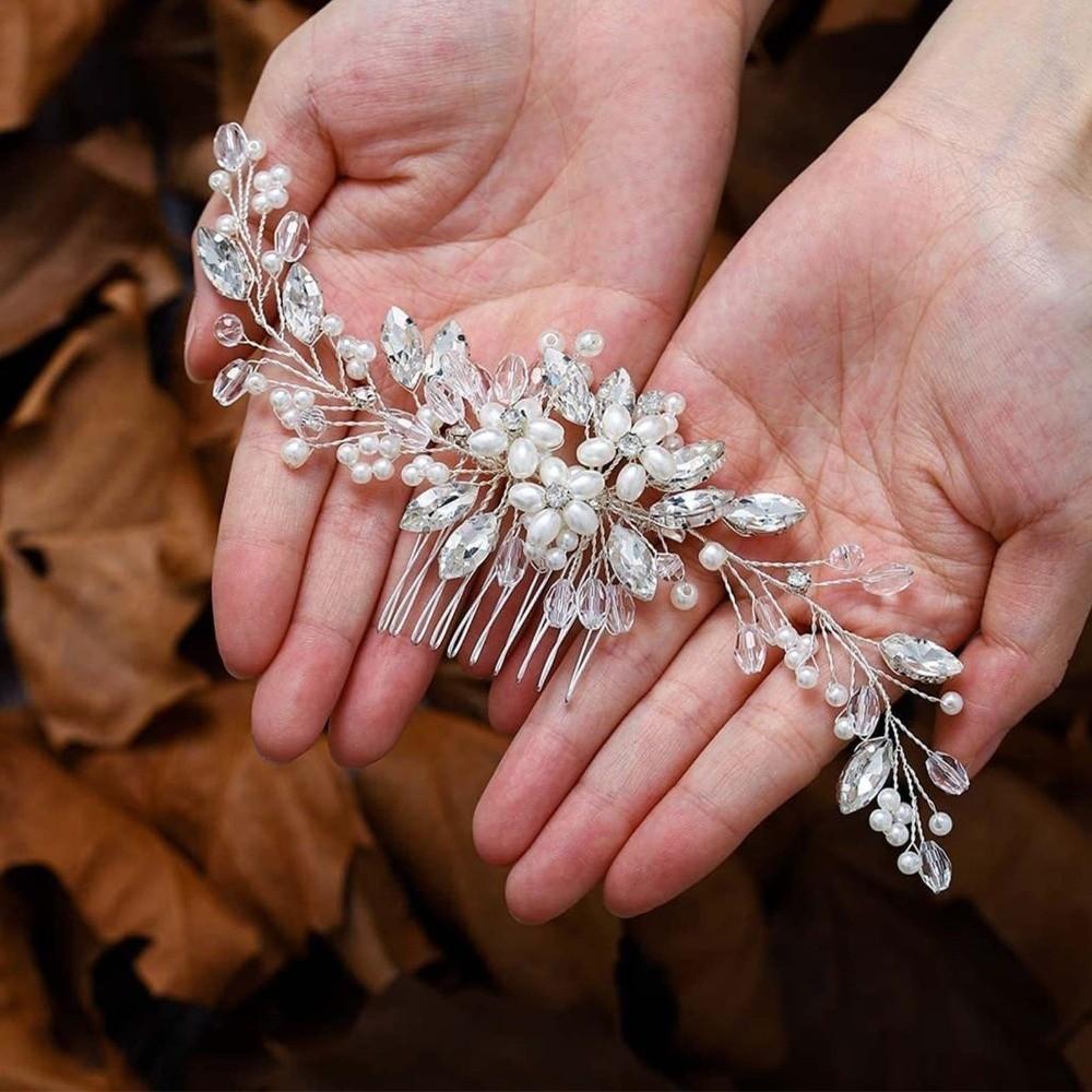 Flower Pearl Hair Combs Jewelry Rhinestone Hairpin Hair Clip Bridal Headpiece  Party