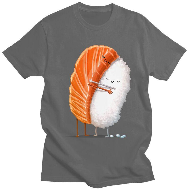 Anpassade Söta Sushi-Kram T-shirts för Män Kortärmad Fritids-T-shirt Cool Tecknad Japansk Mat T-shirt Lös Passform 100% Bomull T-shirts