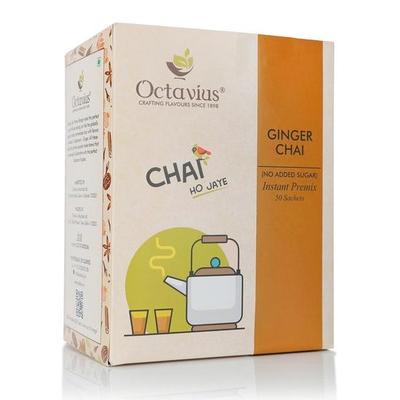 Octavius | NO ADDED SUGAR Ginger Premix Tea - 50 Pouches | Adrak Chai | Readymade Tea Mix | Low Sugar | Instant Tea | Tea Premix | 1 Minute Tea