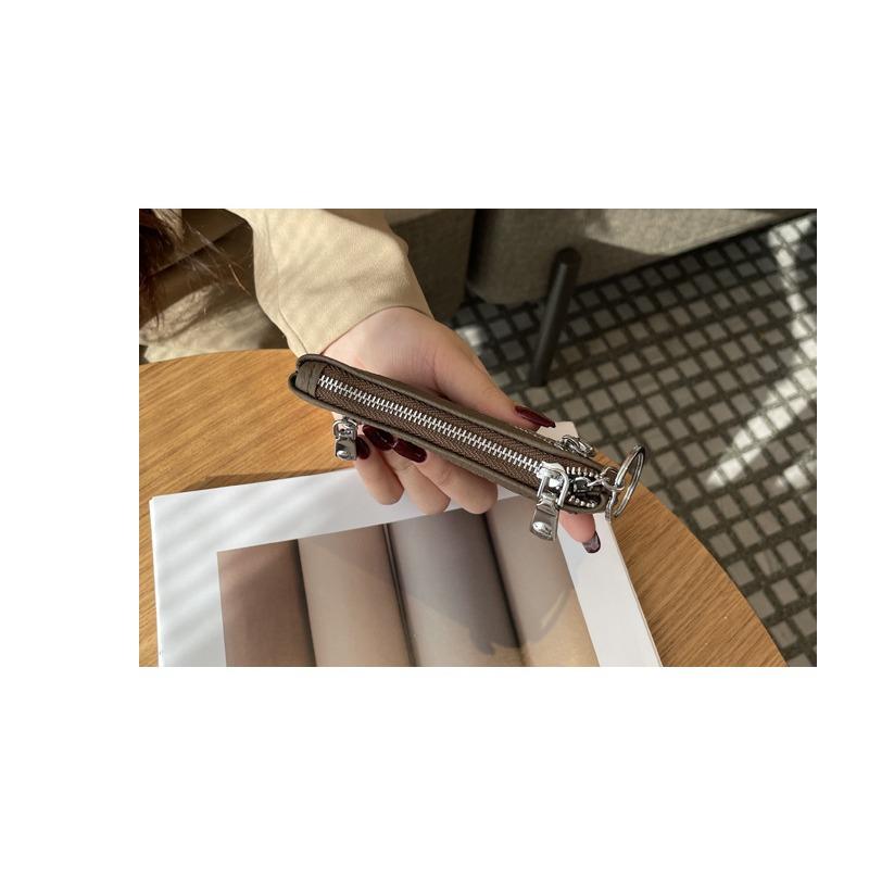 Change Bag Women's Short Small and Thin Zipper Change Bag New First-layer Cowhide Coin Key Storage