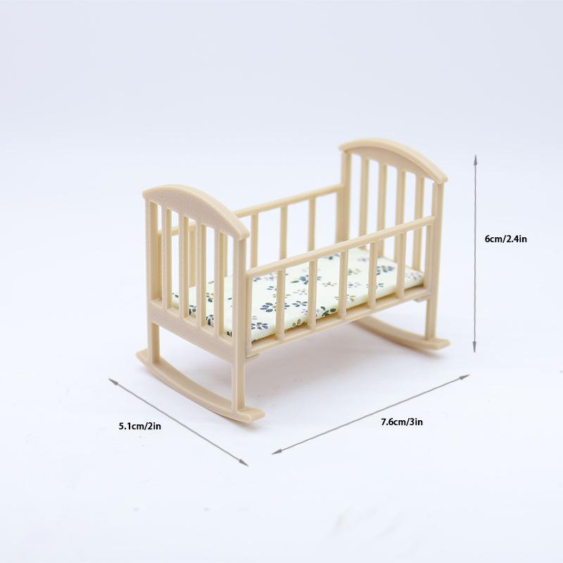 1/12 Dollhouse Mini Cradle Baby Bed Rocking Bed Model Dollhouse Simulation Furniture Decoration Dolls House Accessories Play Toy