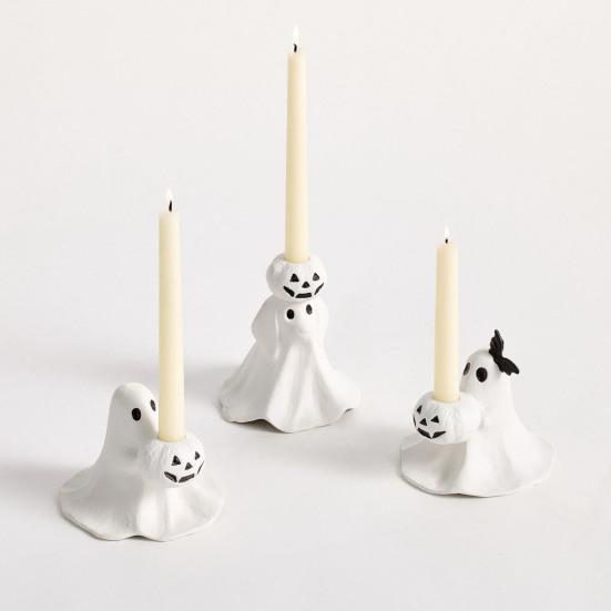 Yousheng Halloween Ghost Taper Candle Holder Spooky Resin Ghost Pumpkin Tapered Candlestick Holder for Halloween Wedding Party Office Home Table Decor
