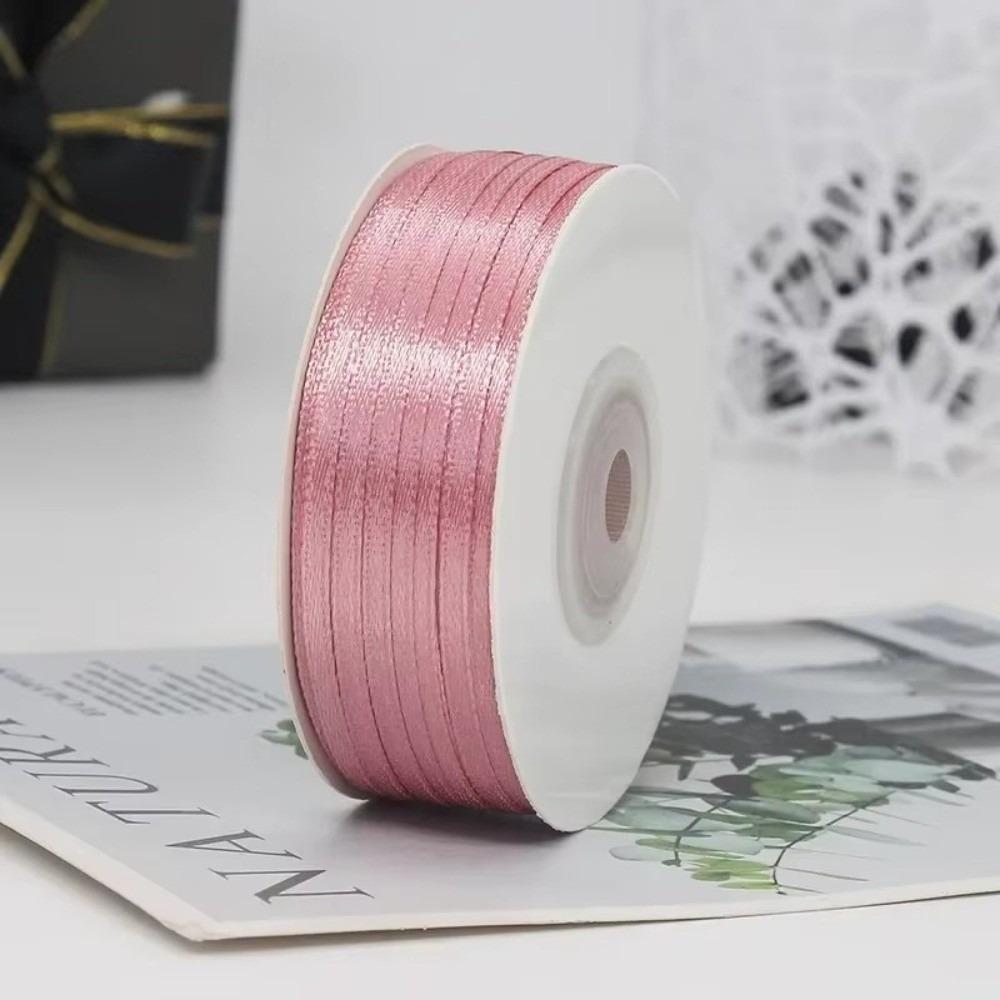

DIY Gift Wrapping Double Sided Satin Ribbon Handmade Bows Bridal Bouquets Solid Satin Ribbons 3MM Width Colorful Bouquet Ribbons 5x5x5cm темно-розовый