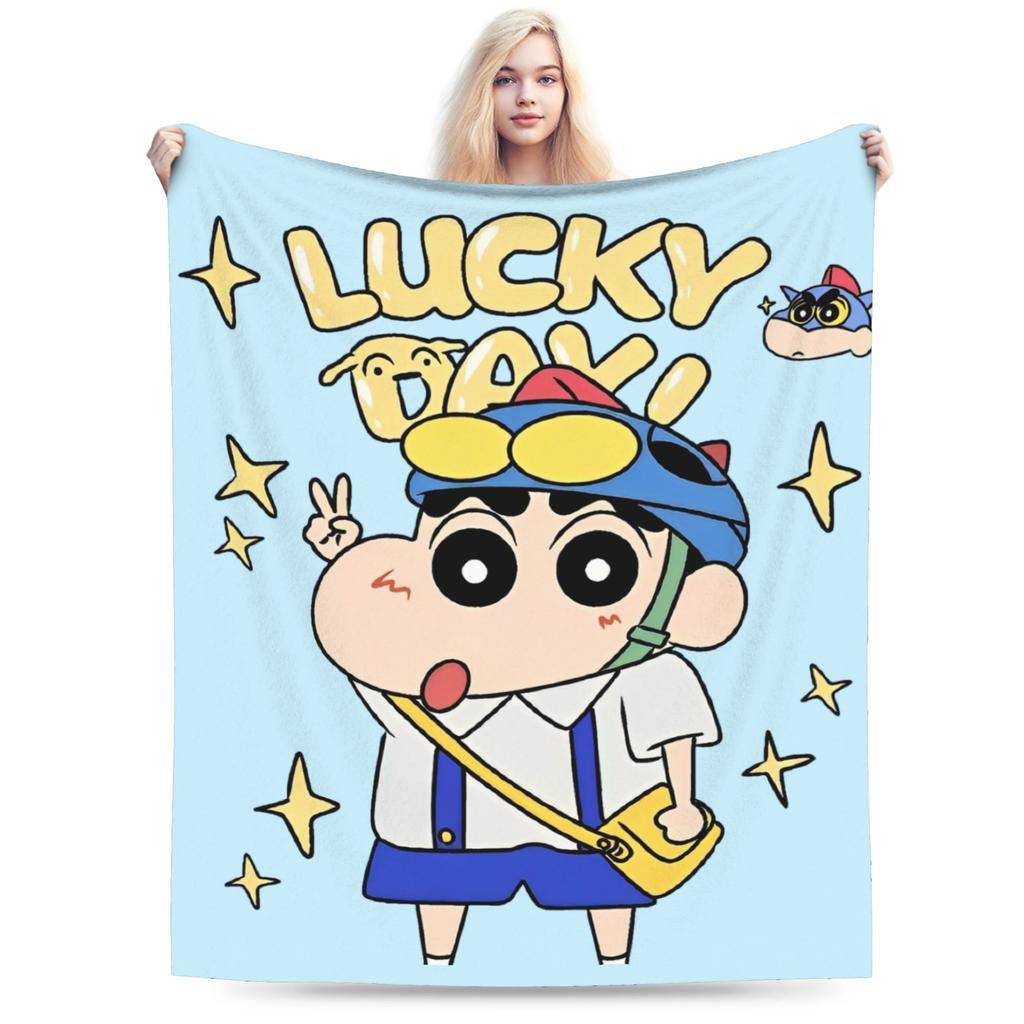 Crayon Shin chan Knitted Blanket Cartoon Flannel Throw Blankets Summer Air Conditioning Personalised Soft Warm Bedspread