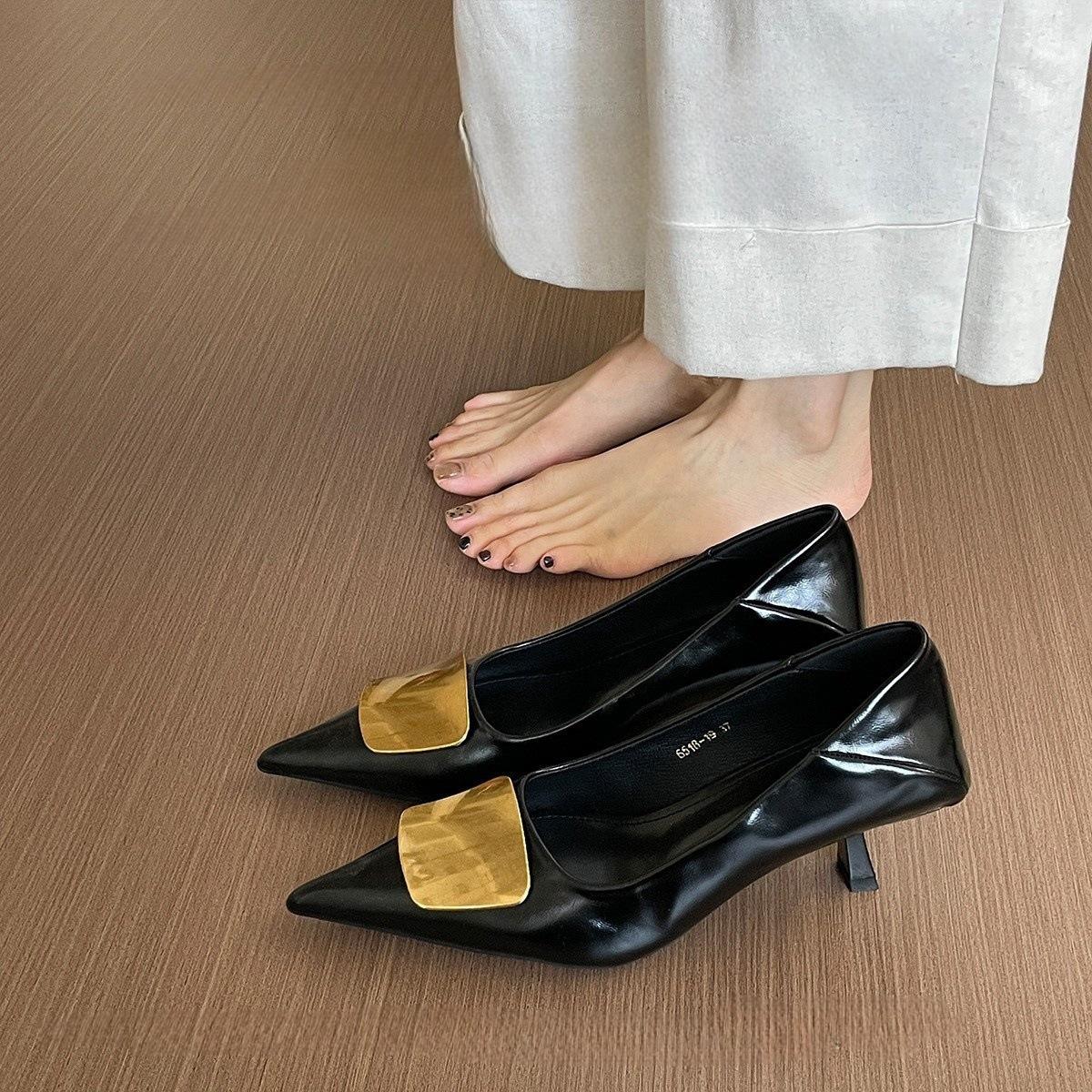 French pointed high heels women s shoes niche design temperament celebrity stiletto single shoes 35