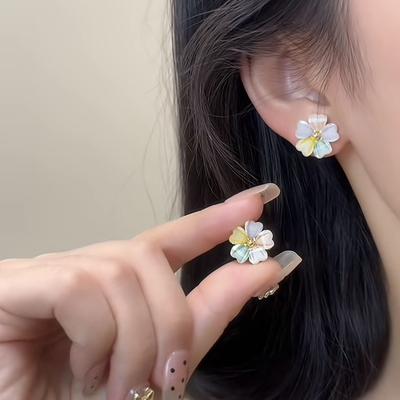 Acrylic Color Flower Stud Earrings Simple and Fashionable Versatile Earrings Sweet Small Fresh Earrings