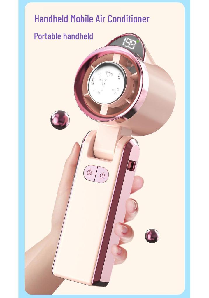 Foldable Portable Neck Hanging Fan with Digital Display and High-Speed Cooling Ice Pack