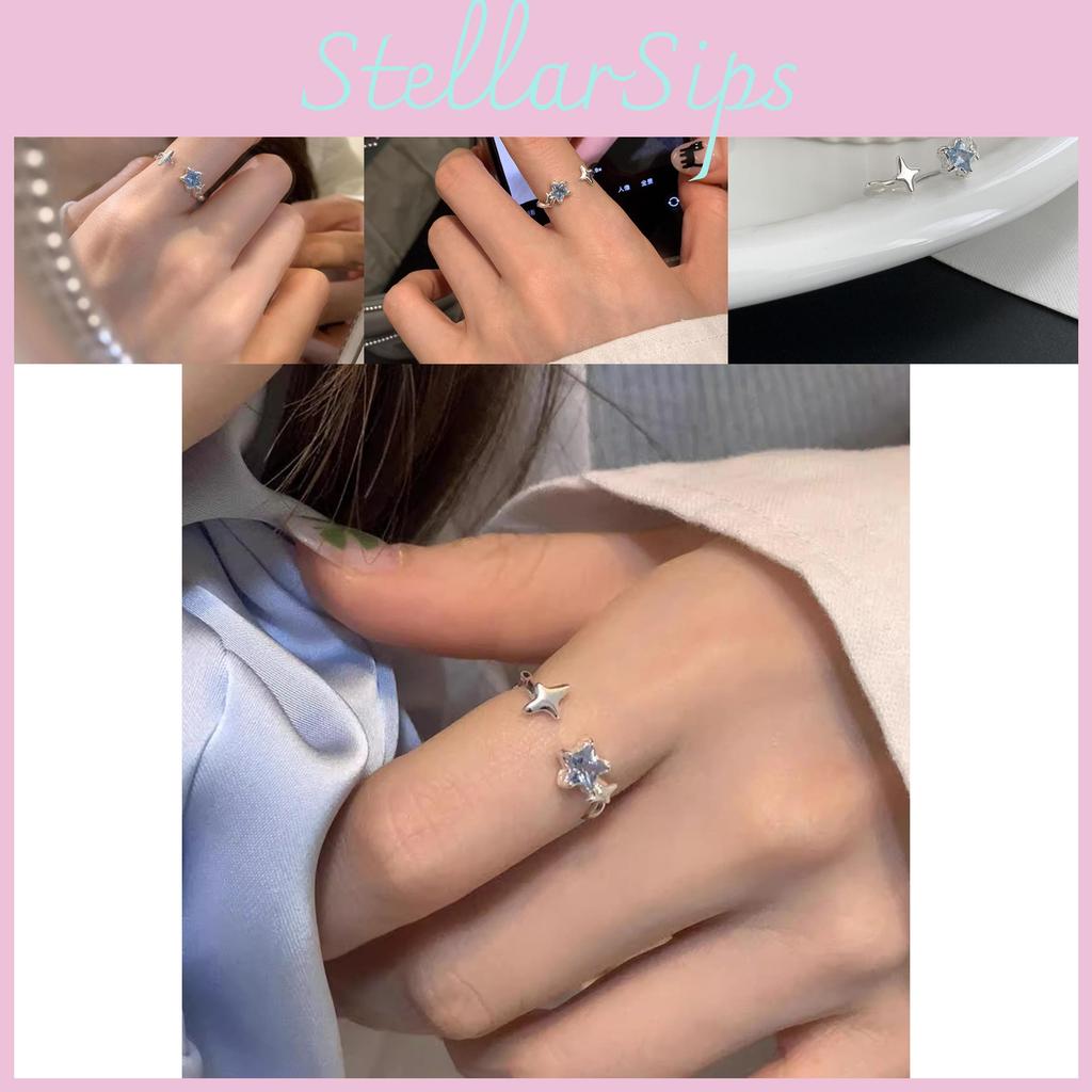 Stilvoller blauer Sternförmiger offener Ring für Damen Elegantes Kupfer Verstellbarer Modeschmuck