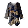 Women's Casual Solid Color Printed V-Neck Loose Irregular Hem Mid-Long Sleeve Top