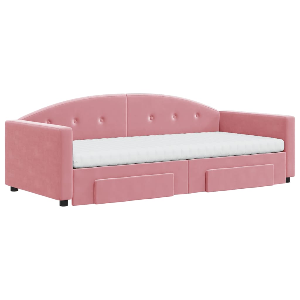 Pull out Daybed with Drawers Pink 90x200 cm Velvet
