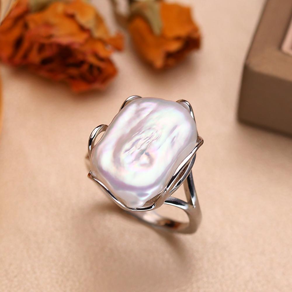 SENIKO 12-16mm Natural Freshwater Pearl Rings For Women Fashion Female Cubic Zirconia CZ Ring Pearl Jewelry Adjustable Ring