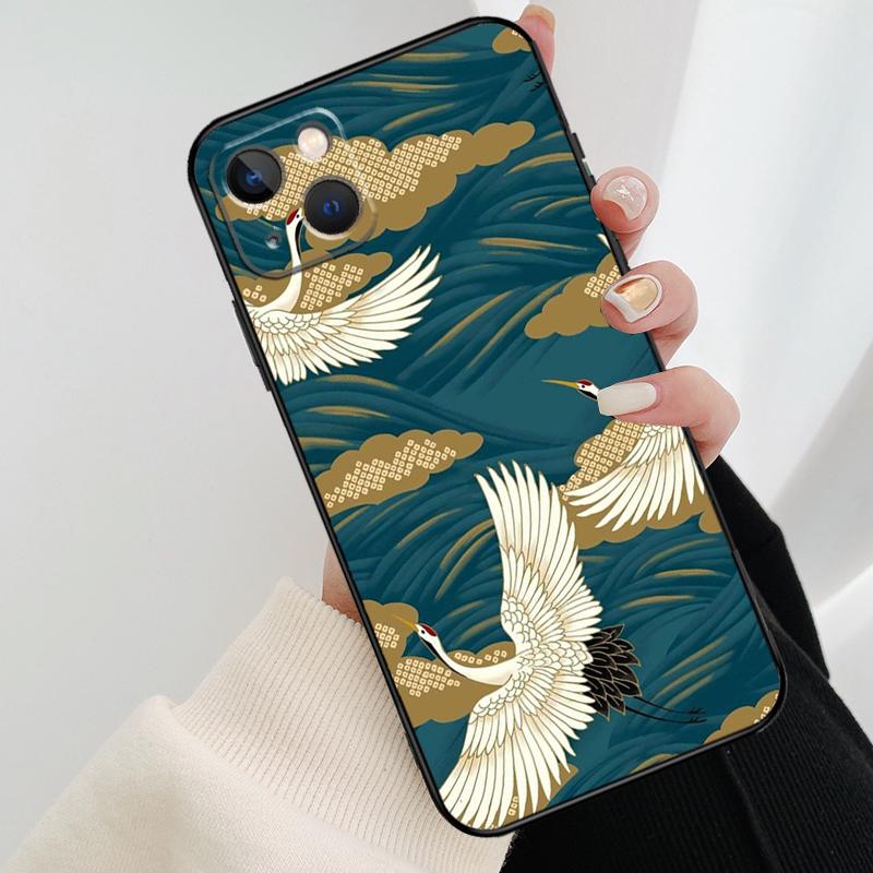 Japanese Cranes Art Phone Case For iPhone 17 Pro Max 14 13 12 11 15 16 Pro Max mini 15 16 Plus 16e 17 Air Cover