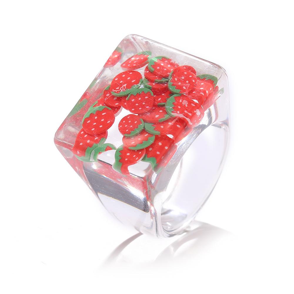 Punk Big Kiwifruit Strawberry Rings For Women Korean Style Large Finger Ring Jewelry Gifts