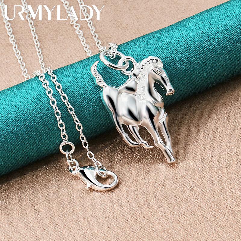 URMYLADY 925 Sterling Silver Smooth Horse Pendant Necklace For Women Wedding Party Fashion Jewelry