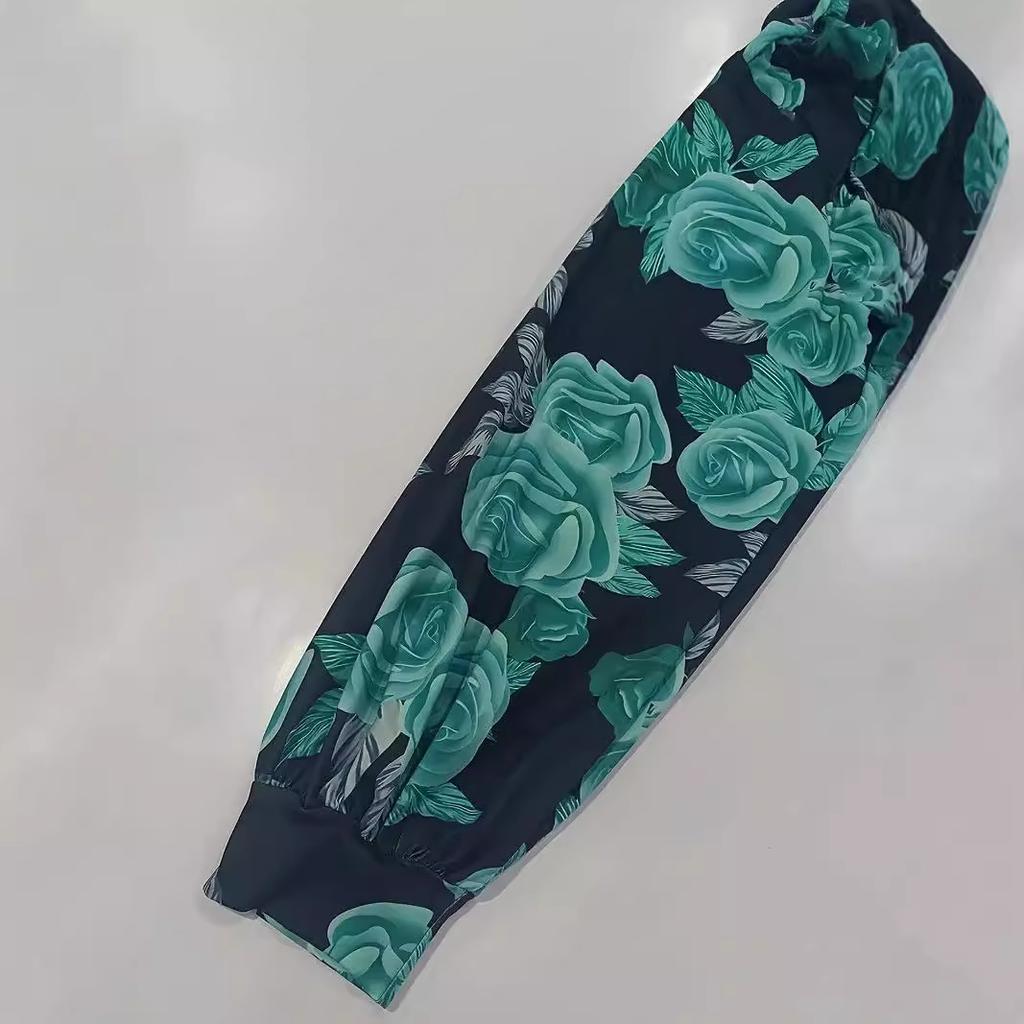 Jarní a podzimní dámské šaty velké velikosti s dlouhým rukávem a výstřihem do V s děleným potiskem