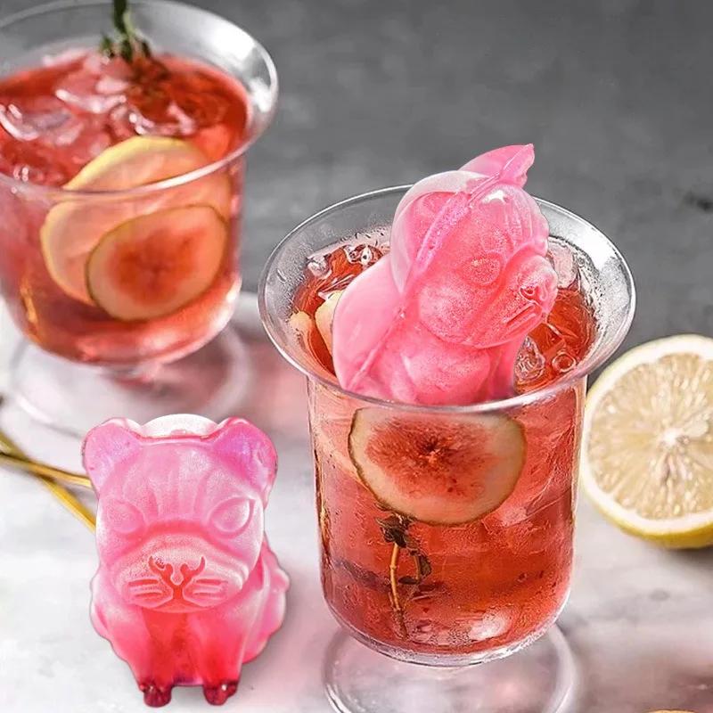 3D French Bulldog Shape Ice Hockey Mold Food-grade Silicone Ice Mold for Summer Whiskey Wine Cocktail Party Ice Cream Tools