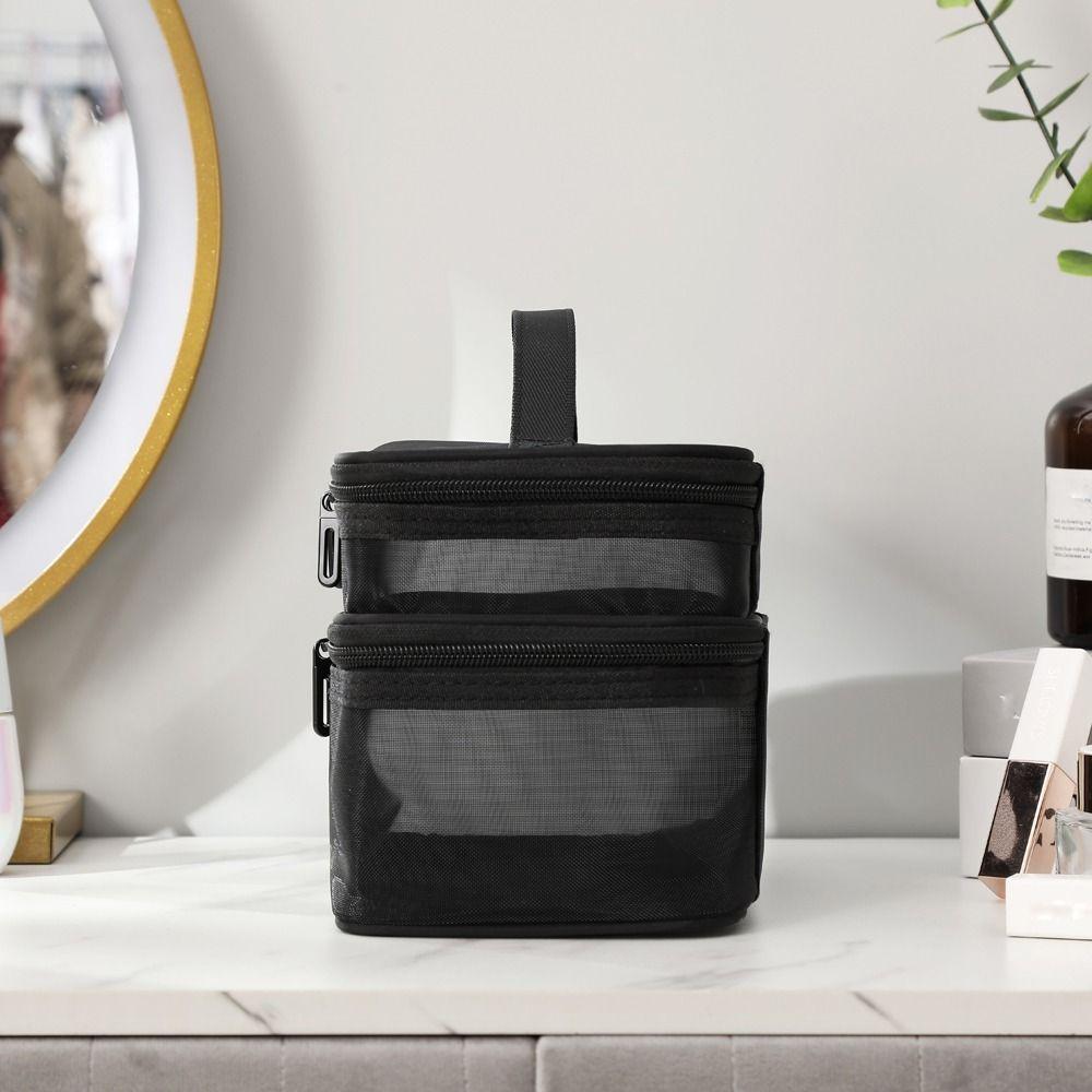 Double Layer Large Capacity Korean Storage Bag Toiletry Bag Zipper Makeup Bag Women Cosmetic Bag