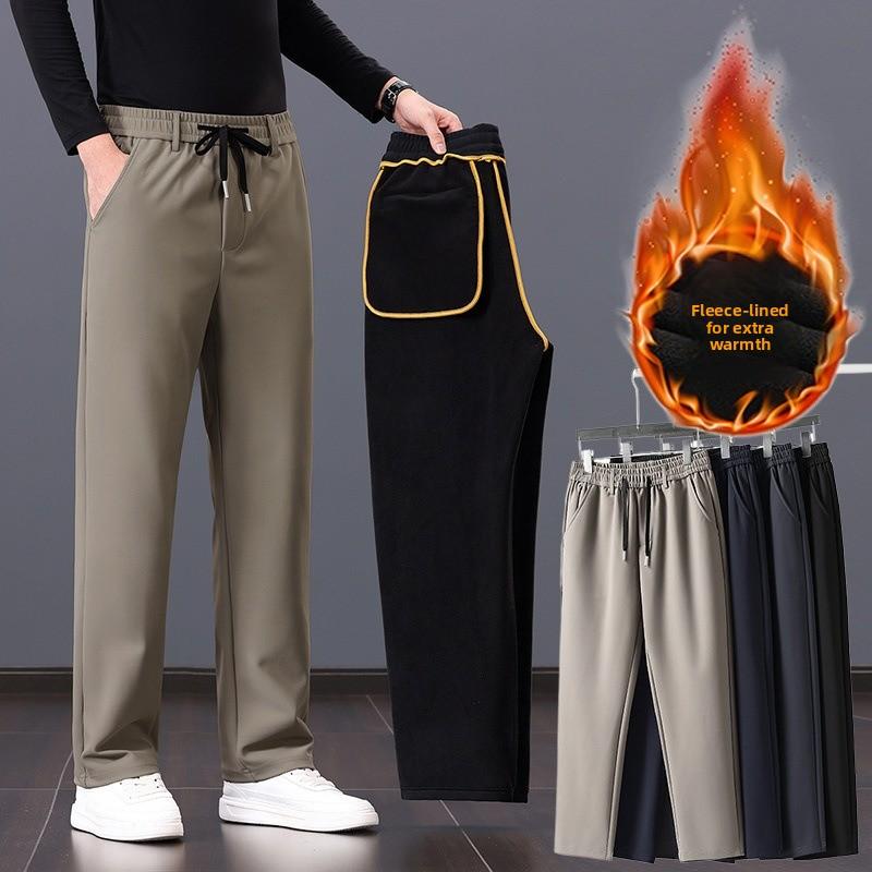 Men's new three-proof black technology autumn and winter casual pants men's large size loose sports trousers warm and piled thickened trousers