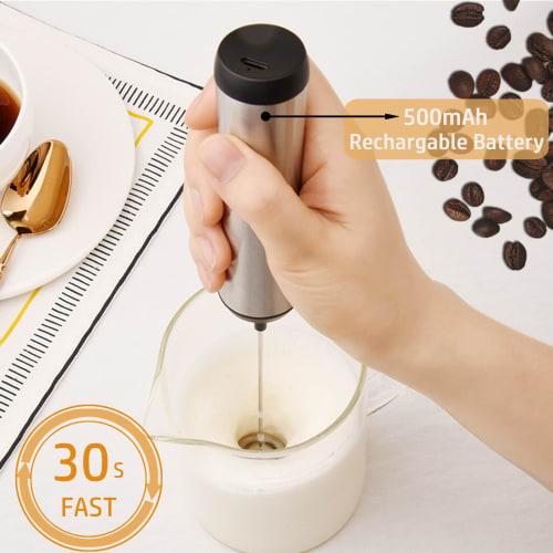Handheld Coffee Frother, USB Rechargeable Hand Frother, Adjustable Handheld Milk Frother for Cappuccino, Hot Chocolate, Milkshakes, and Egg Mixes, Sil
