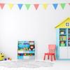 GINGER HOME – Organiseur enfant 3 porte-livres + 6 bacs, meuble de rangement jouets, bois &amp; tissu, motif Forêt, 62,3×26,5×74 cm