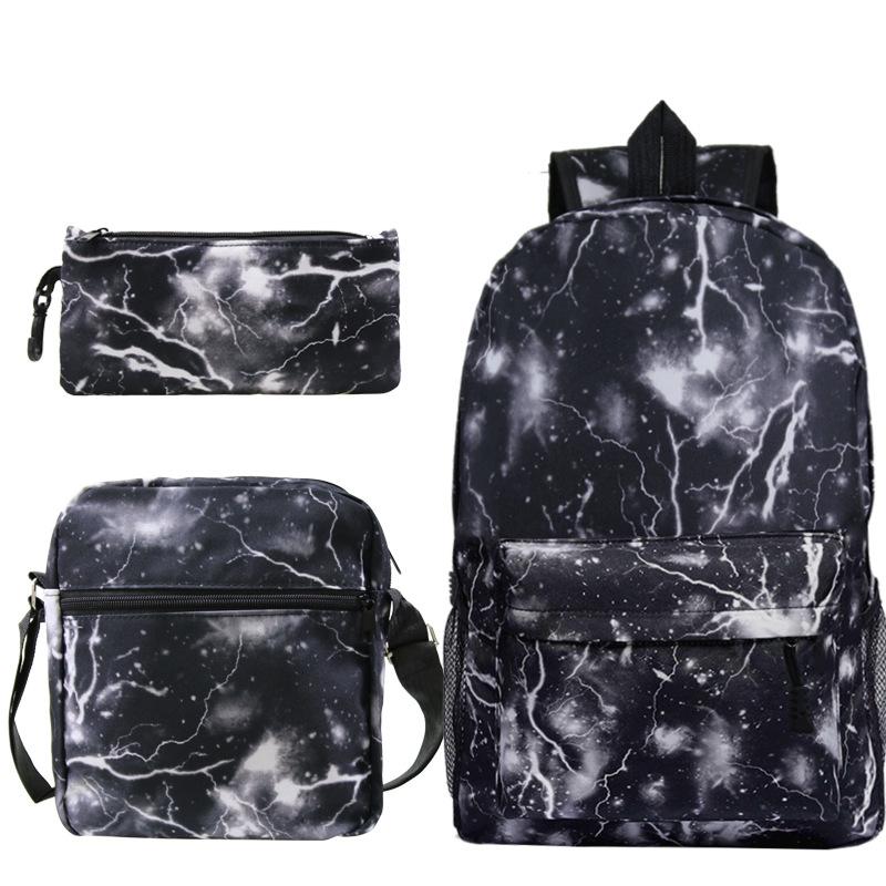 Backpack set, heat transfer student schoolbag, Oxford cloth backpack + shoulder bag + pencil case three-piece set