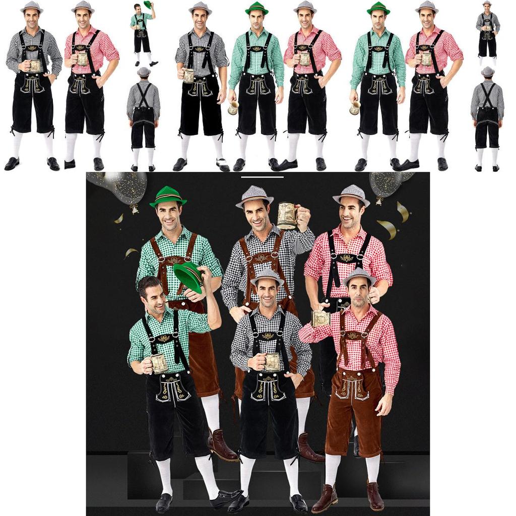 German Traditional Oktoberfest Clothing Stage Costume For Men With Stylish Plaid Shirt
