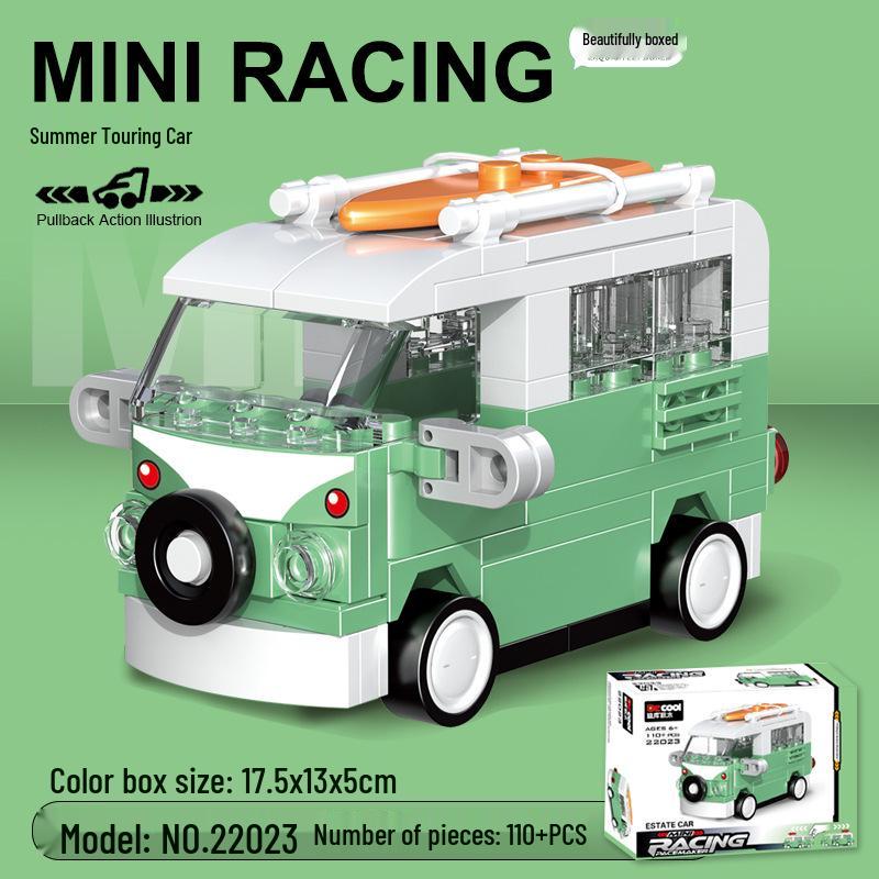 Pull-Back Assembly Toy Set: Campervan, Race Car, Ambulance, Fire Truck