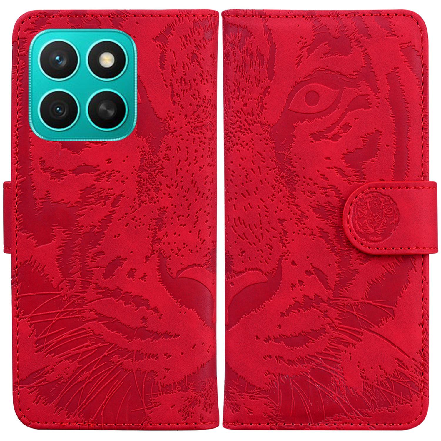 

For Honor X8c 4G Case Tiger Imprint Leather Wallet Phone Cover Red