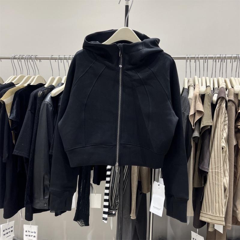 Women s Slimming Sporty Hooded Cardigan - Petite, High-End, Spring 2025 Style Black