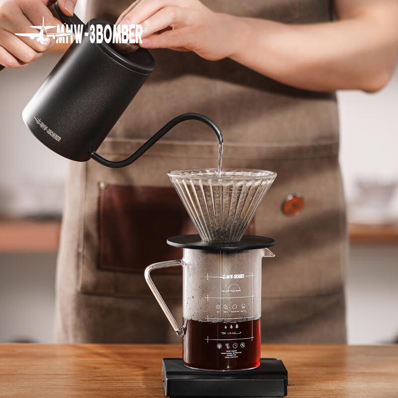 MHW-3BOMBER Coffee Pour-Over Dripper, Planet Pour-Over Coffee Filter, Wooden Handle, Stainless Steel Narrow Spout, Black