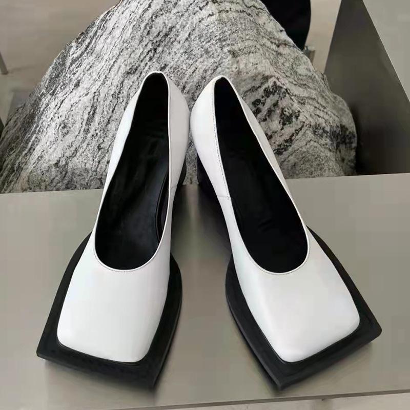 Fashion Mary Jane Single Shoe Women'S 2026 Spring New Style British Low Heel Square Toe Sealed Sail Thick Heel High Heels