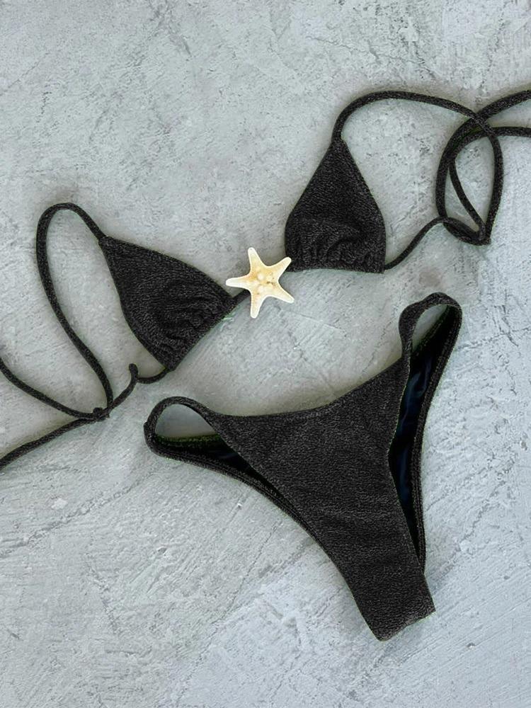 2026 New Sexy Low Waisted Bikini Set Swimsuit Starfish Swimwear Women Solid Strappy Beachwear Bathing Suits Brazilian biquini