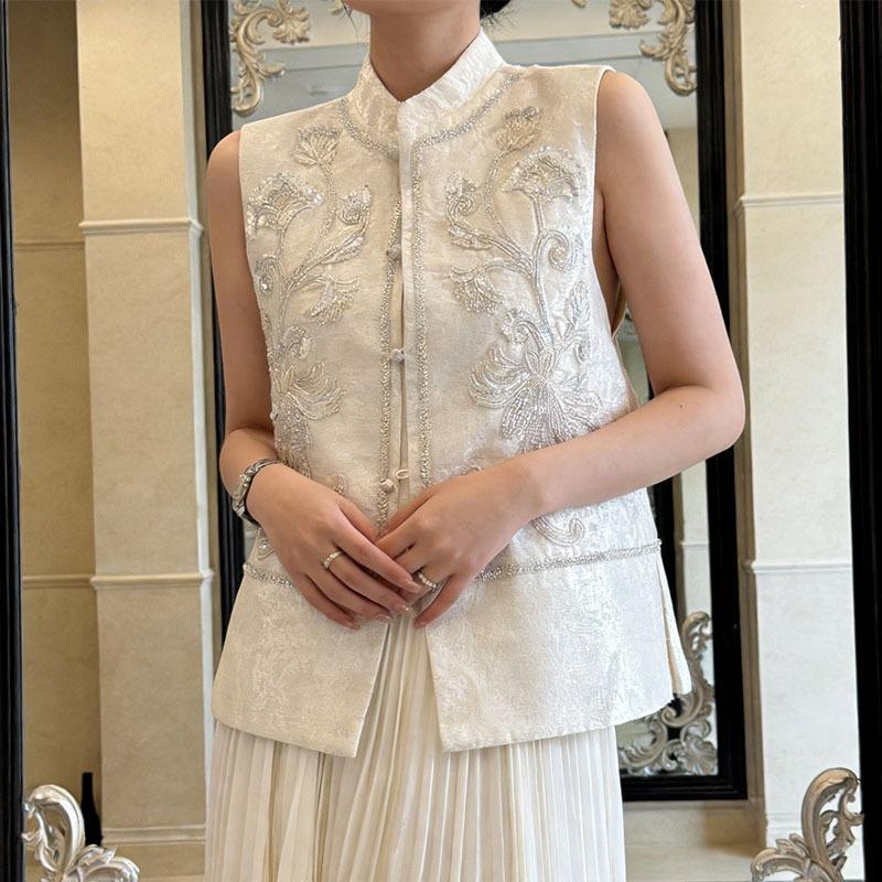 Women's Vest Beaded Chinese Sequins Loose Single Breasted Vest Spring Coat High End Embroidery Early Spring Fashion Coat